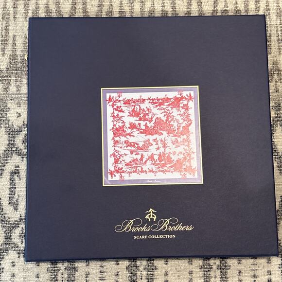 Brooks Brothers Silk Scarf Horse & Carriage Motif New in box Toile Italy - Picture 3 of 10